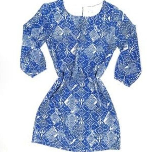 Piperlime Collection BOHO Blue White Abstract Print Pullover Dress Size Small - Picture 1 of 9